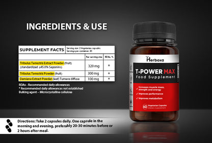 Herboxa T-Power Max supplement facts label