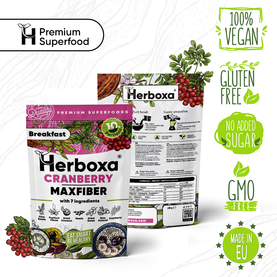 Cranberry Maxfiber - Magas rosttartalmú, egészséges „gyorsétel" reggelire